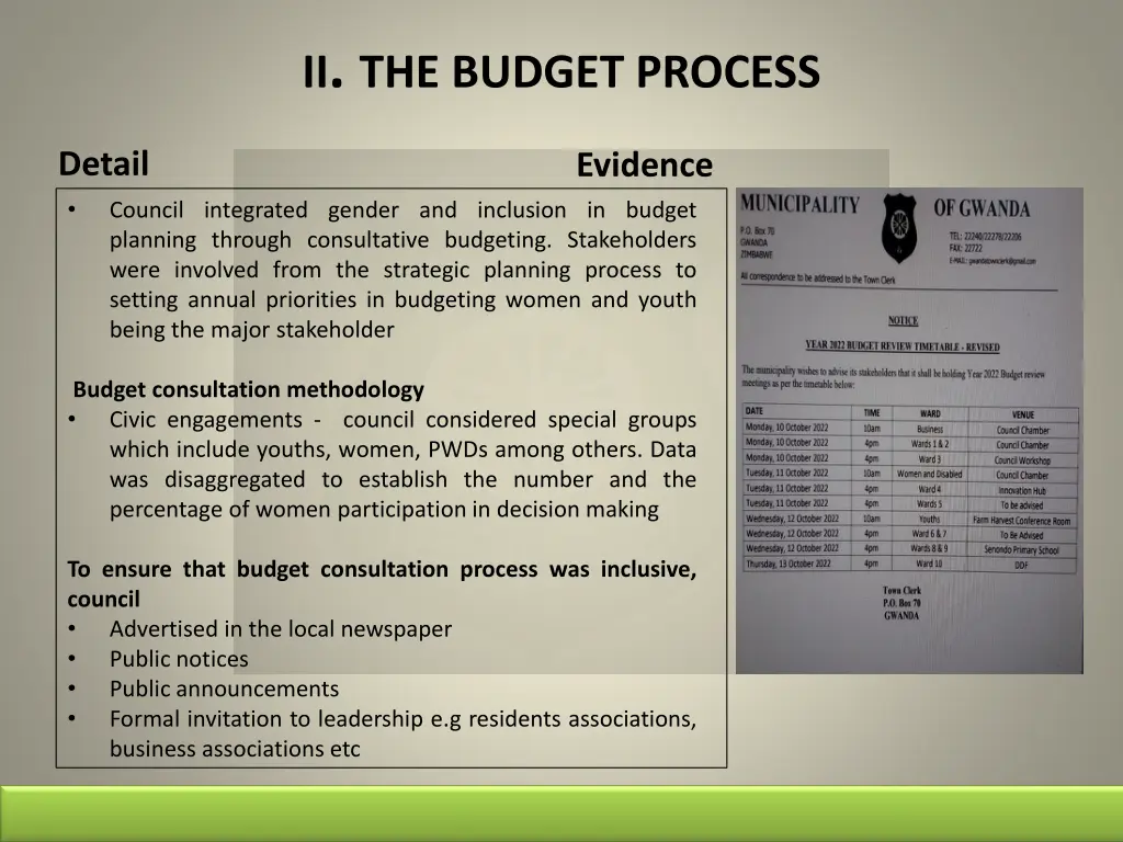 ii the budget process