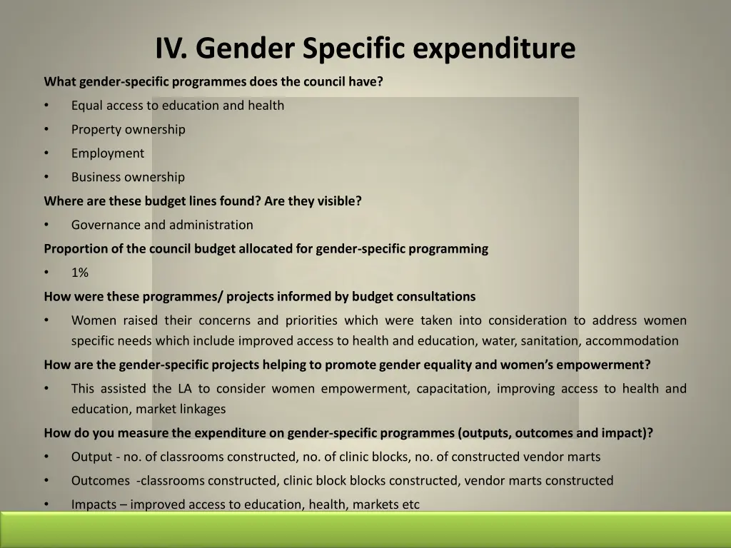 iv gender specific expenditure