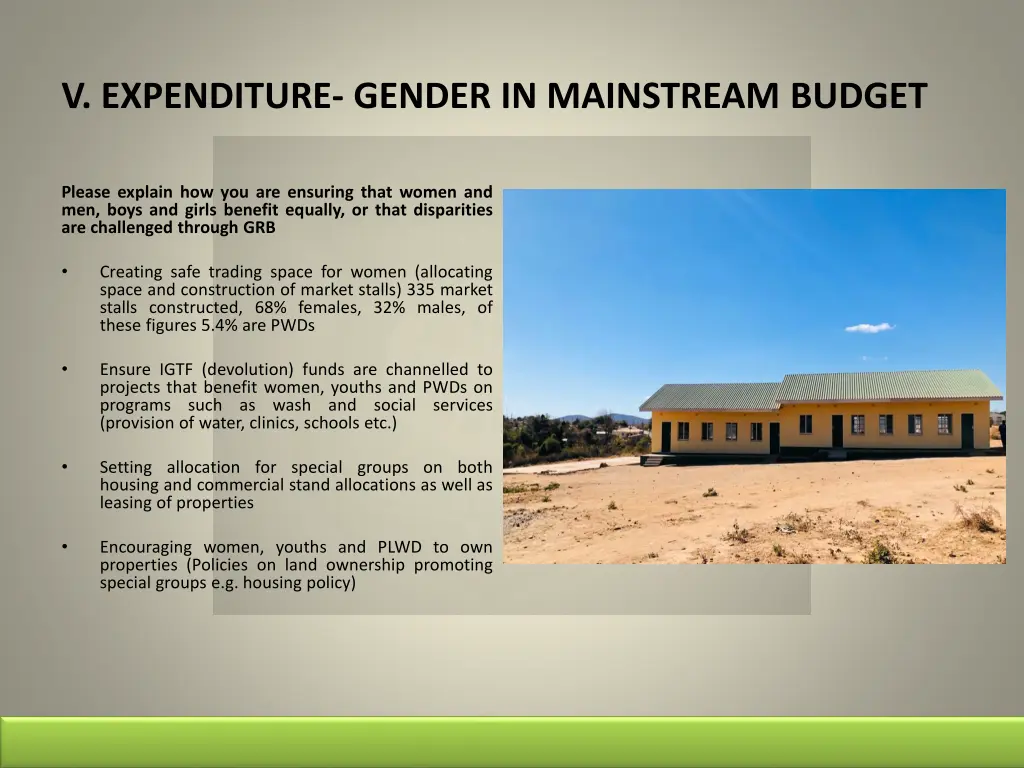 v expenditure gender in mainstream budget 1