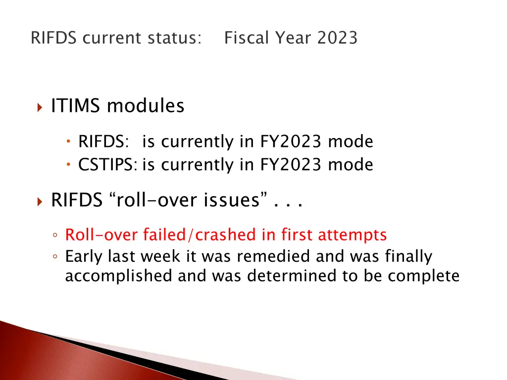 itims modules rifds is currently in fy2023 mode