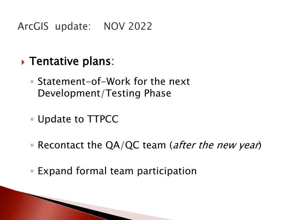 tentative plans statement of work for the next