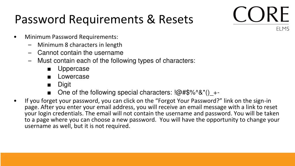 password requirements resets