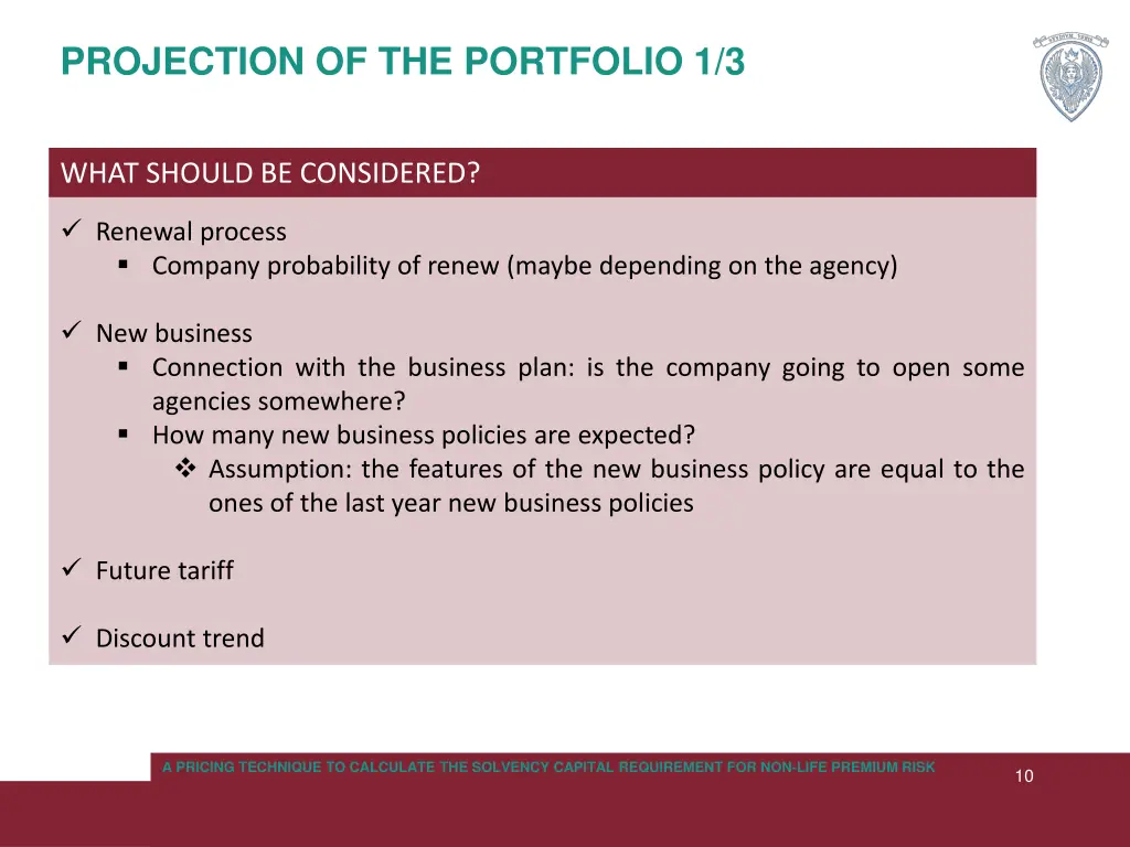 projection of the portfolio 1 3