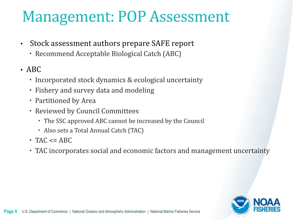 management pop assessment