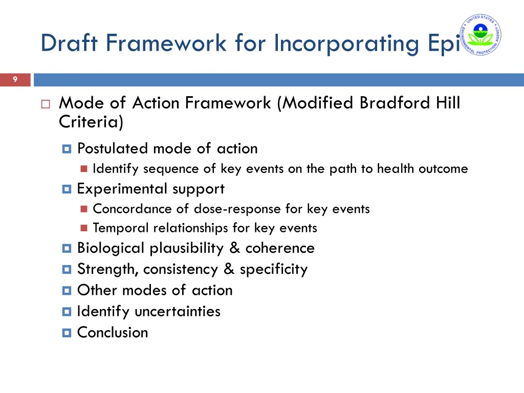 draft framework for incorporating epi 1