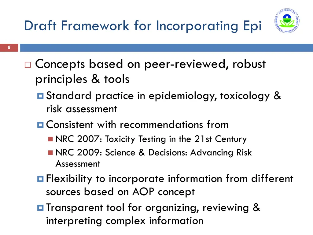 draft framework for incorporating epi