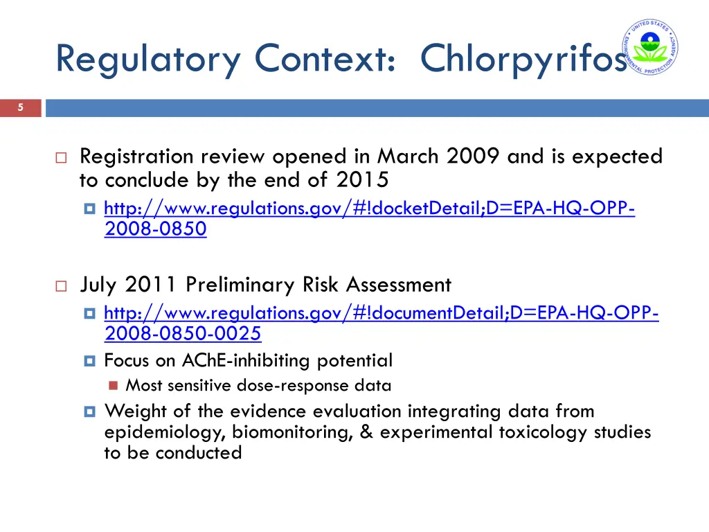 regulatory context chlorpyrifos 1