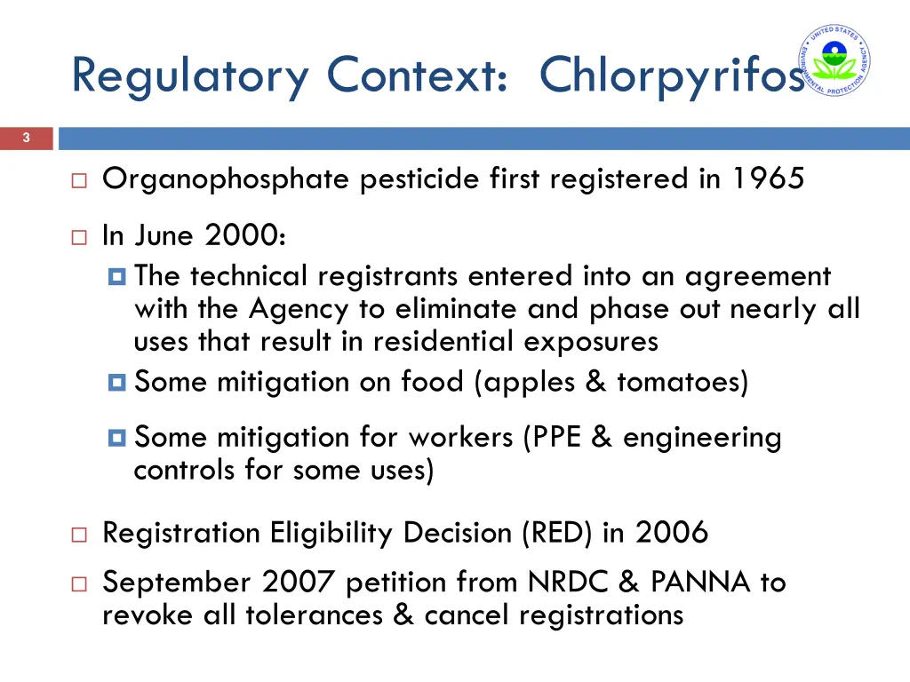 regulatory context chlorpyrifos