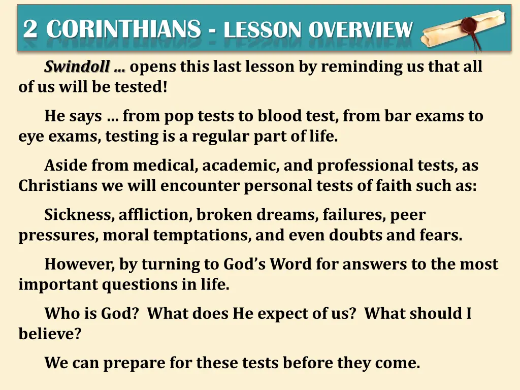 2 corinthians lesson overview