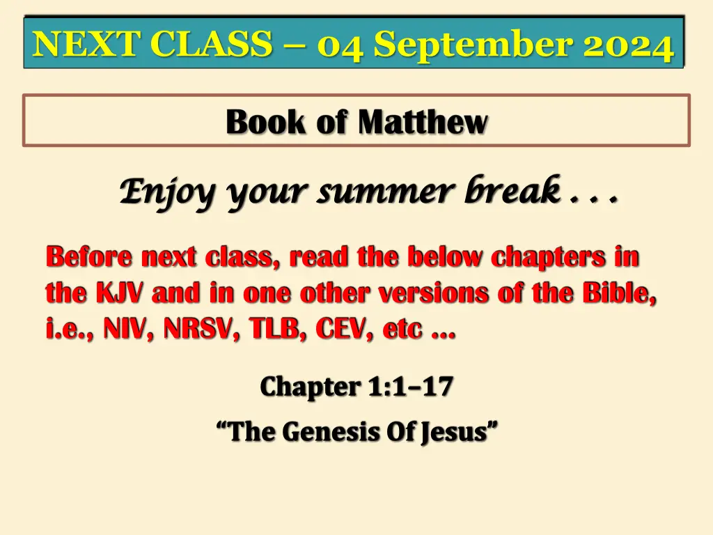 next class 04 september 2024