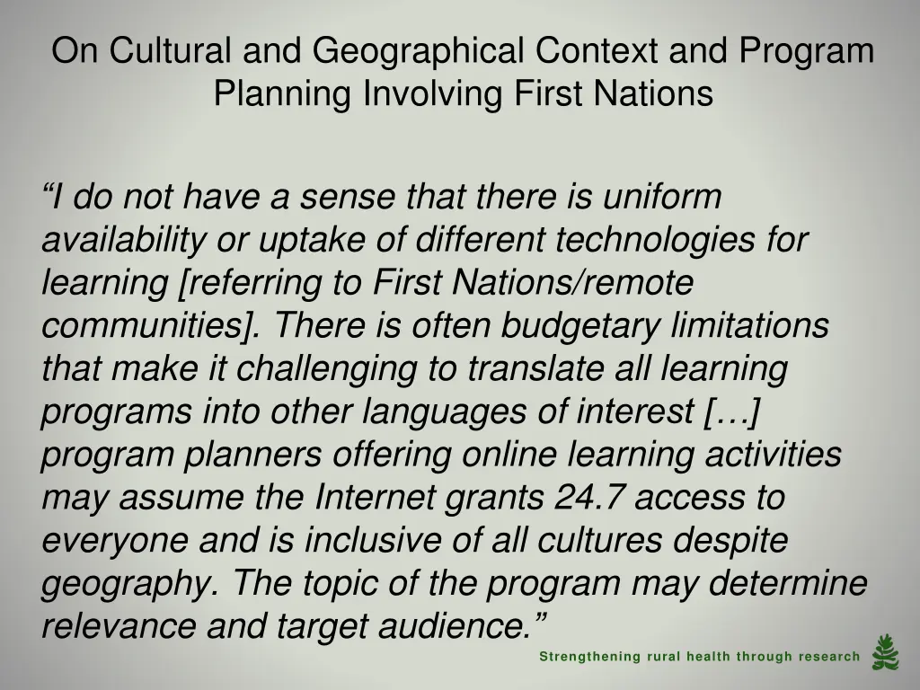 on cultural and geographical context and program