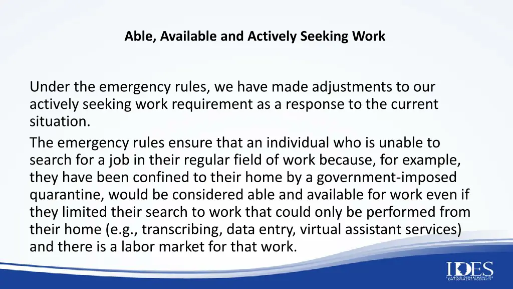 able available and actively seeking work
