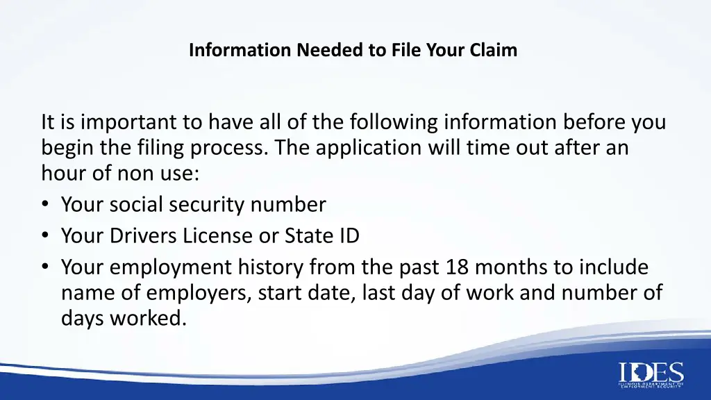 information needed to file your claim