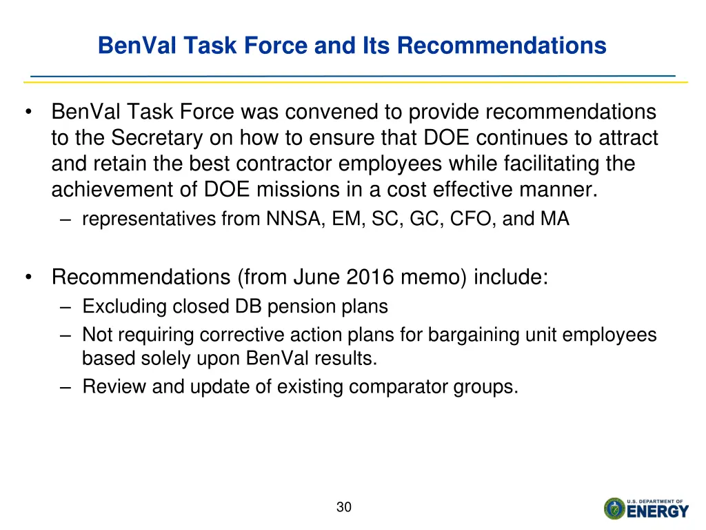 benval task force and its recommendations