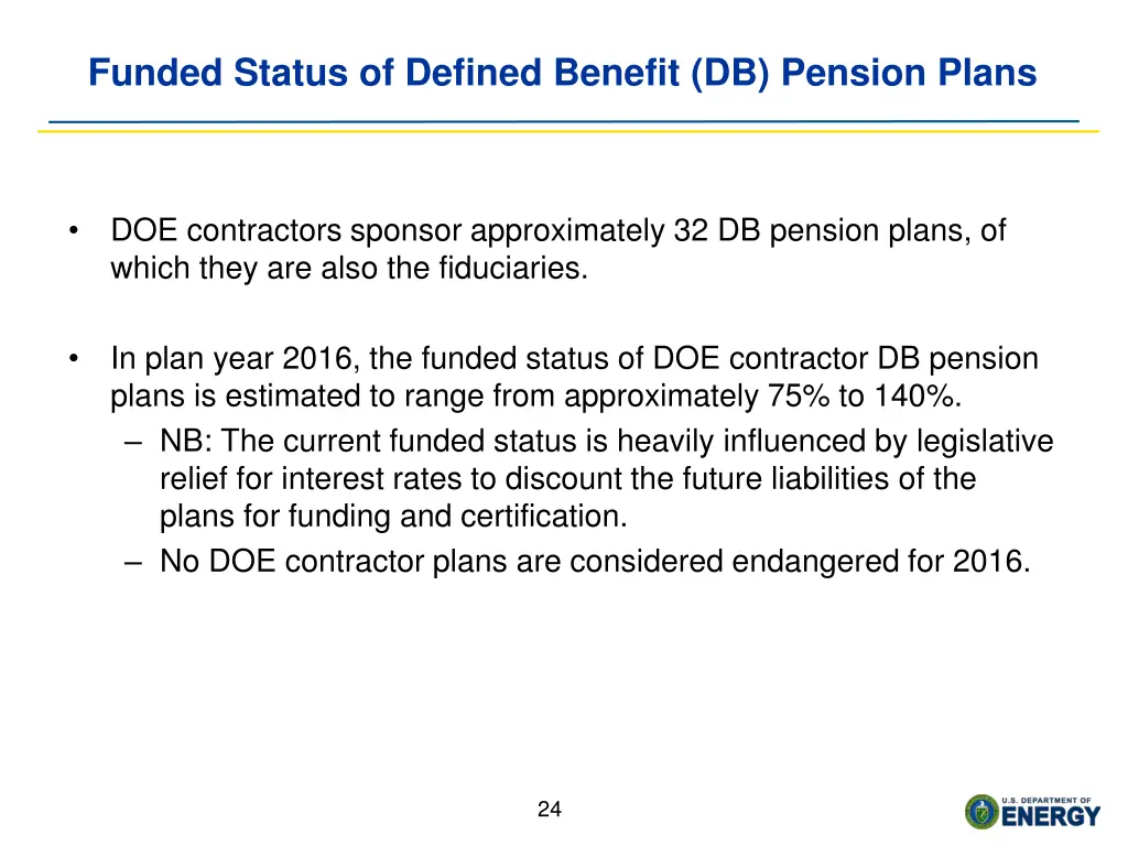 funded status of defined benefit db pension plans