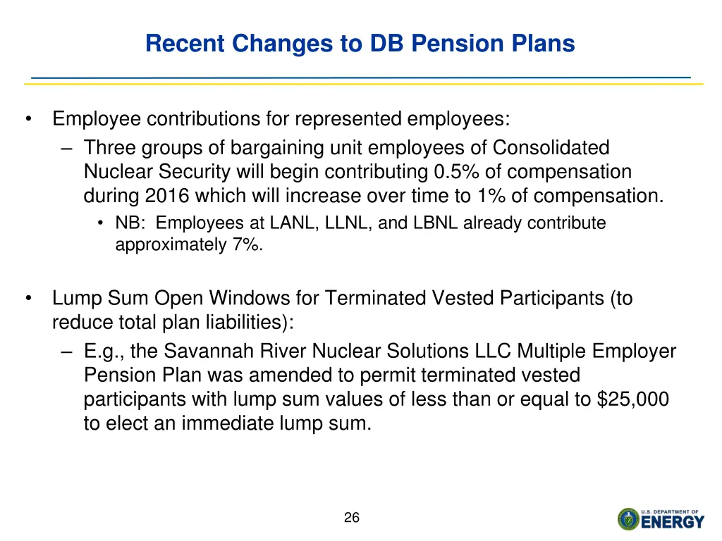 recent changes to db pension plans