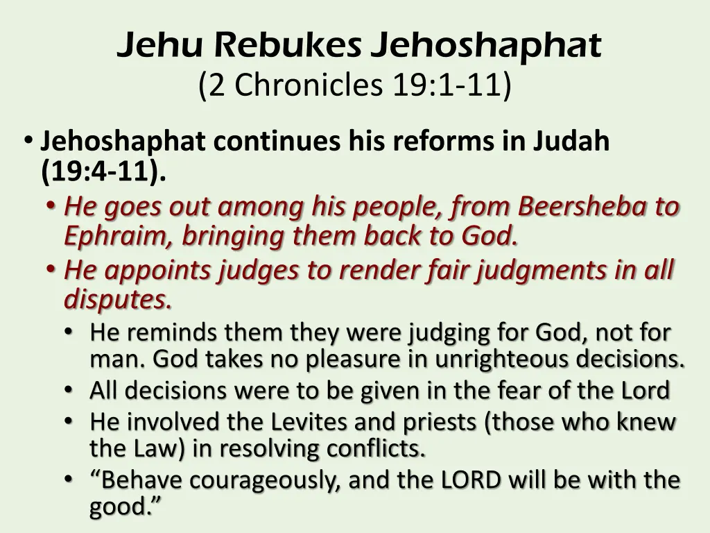 jehu rebukes jehoshaphat 2 chronicles 19 1 11