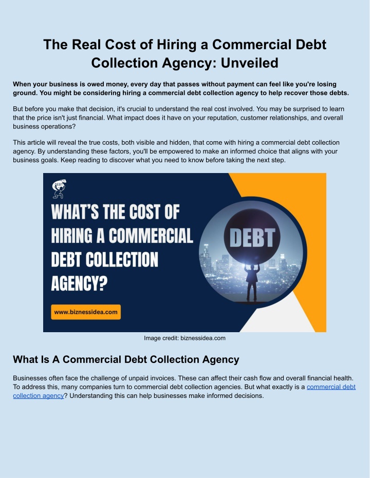the real cost of hiring a commercial debt