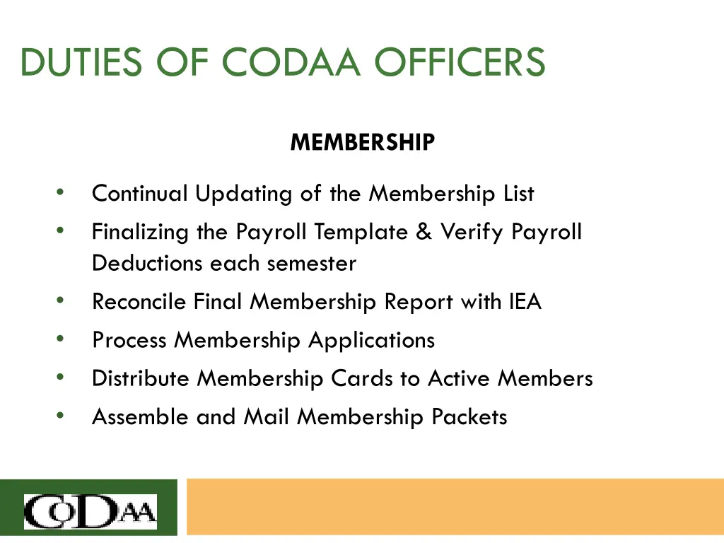 duties of codaa officers 2