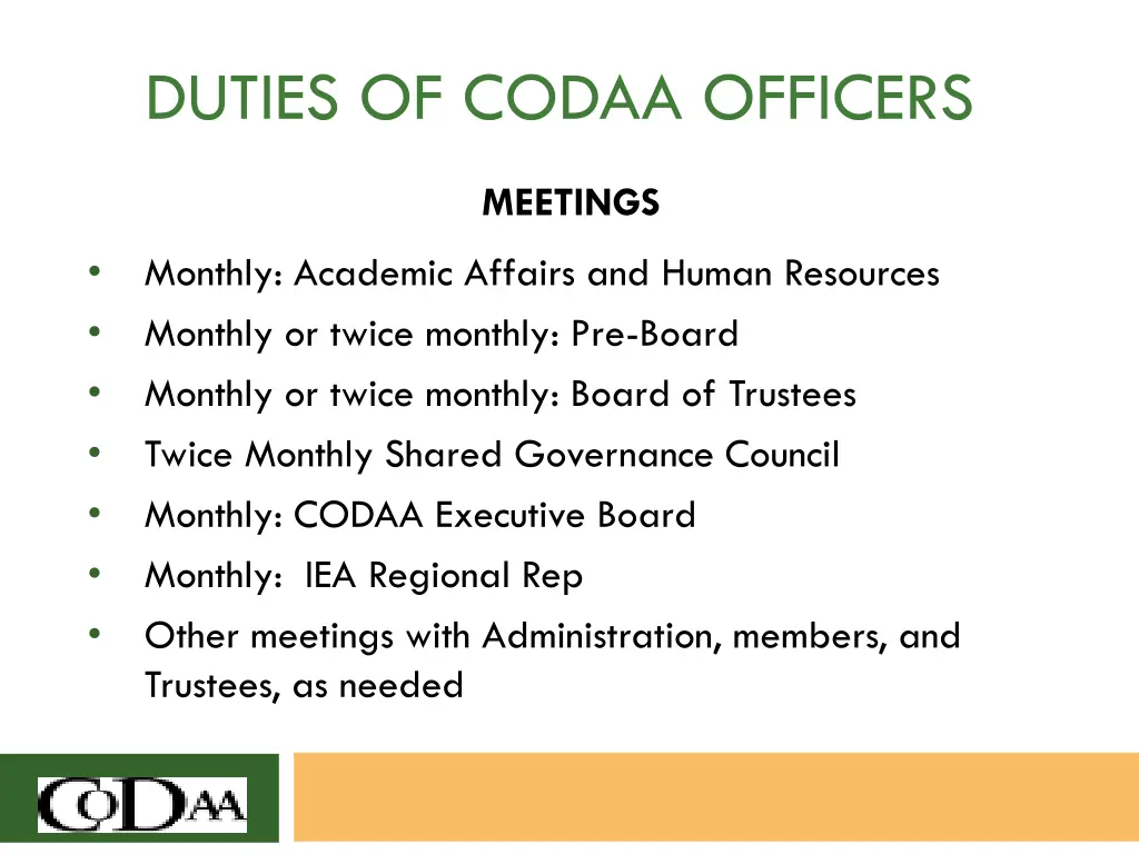duties of codaa officers