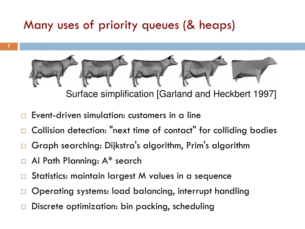 many uses of priority queues heaps