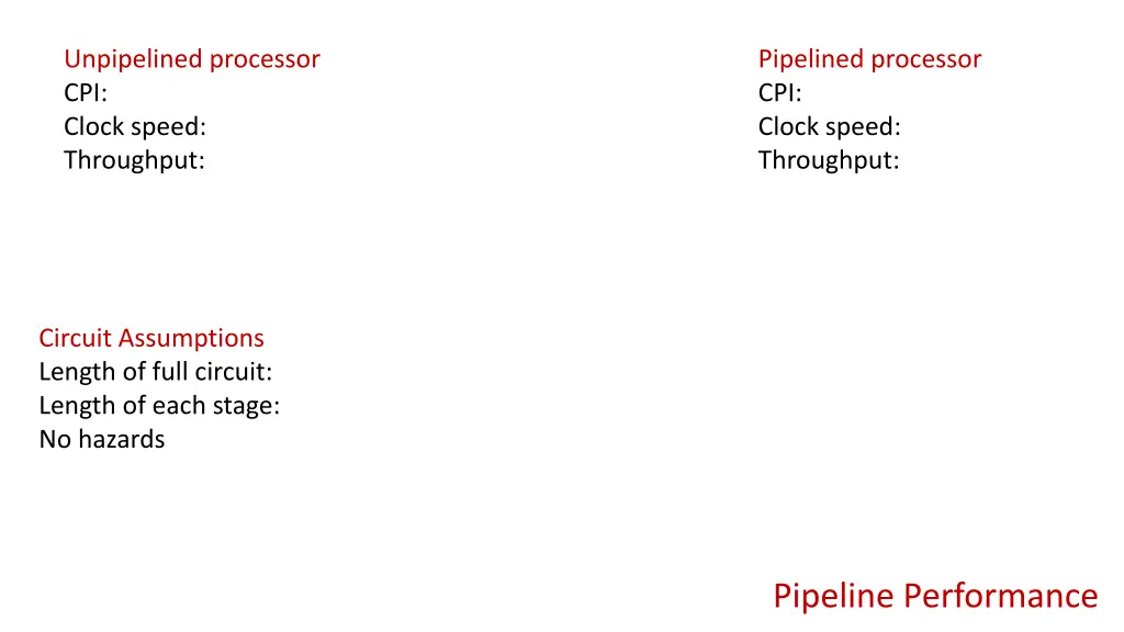 unpipelined processor cpi clock speed throughput