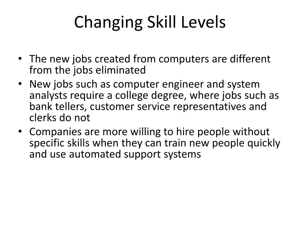 changing skill levels
