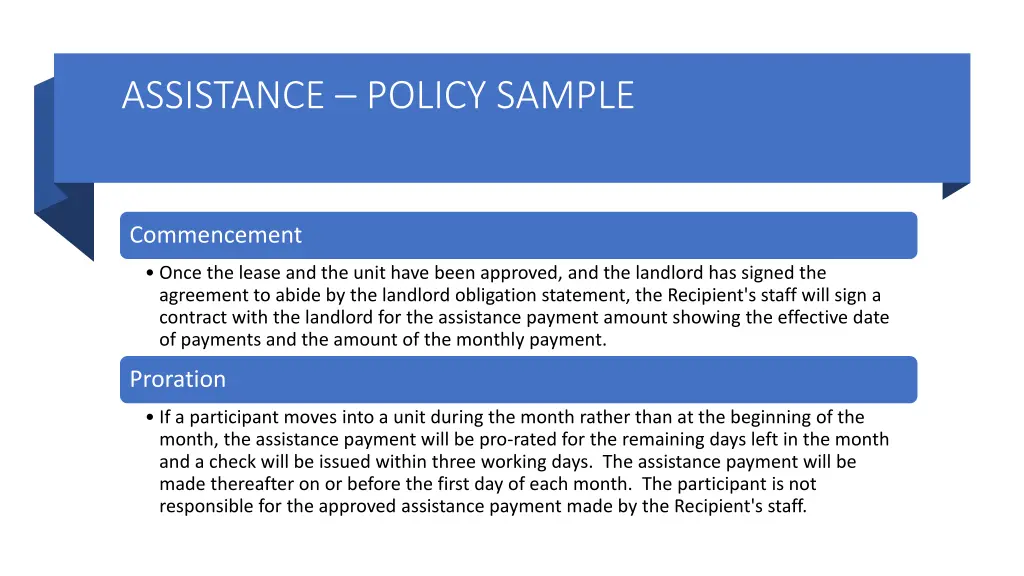 assistance policy sample