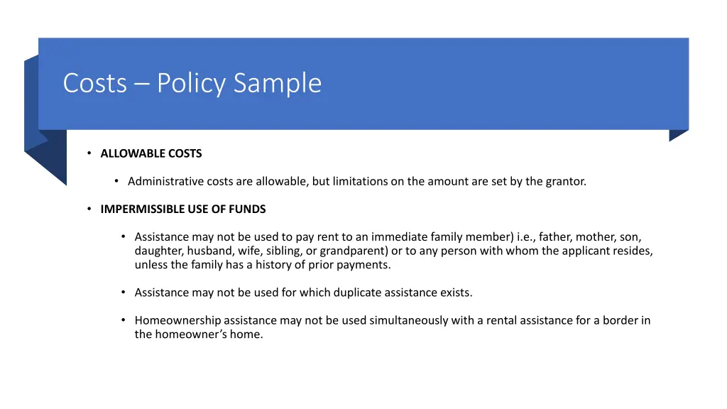 costs policy sample