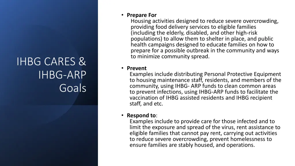 prepare for housing activities designed to reduce