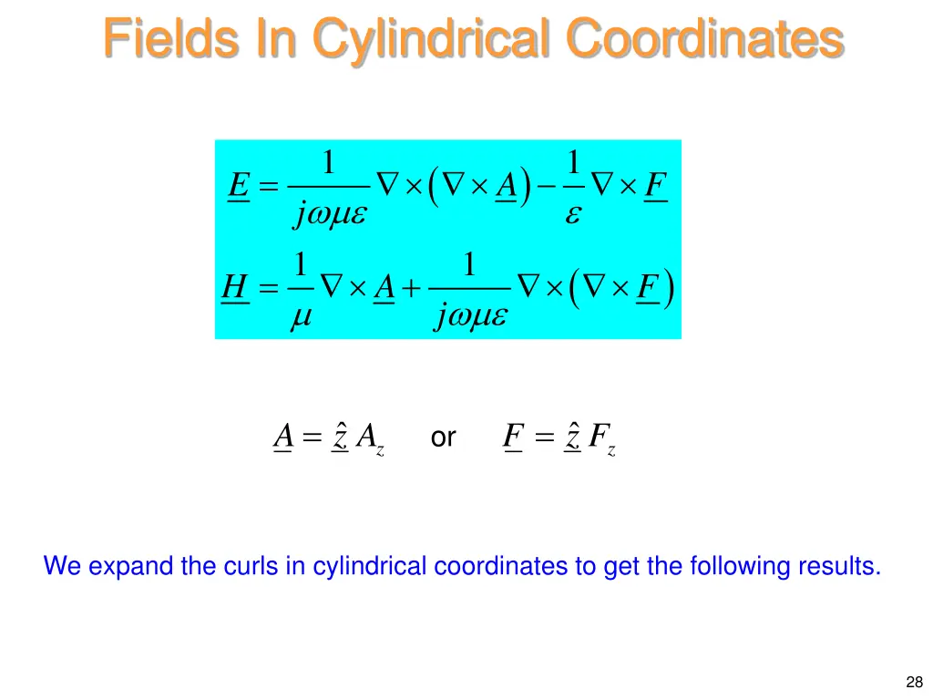 fields in cylindrical coordinates