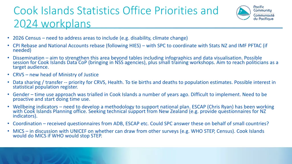 cook islands statistics office priorities