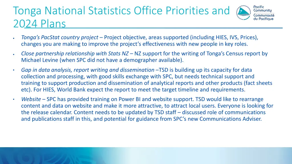 tonga national statistics office priorities