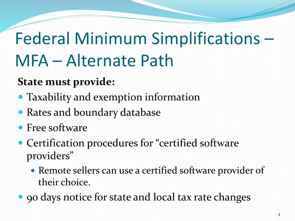 federal minimum simplifications mfa alternate path