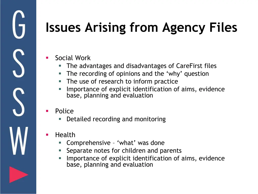 issues arising from agency files