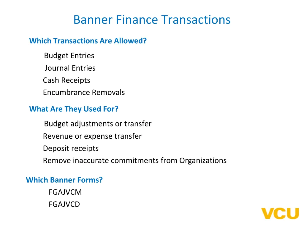 banner finance transactions