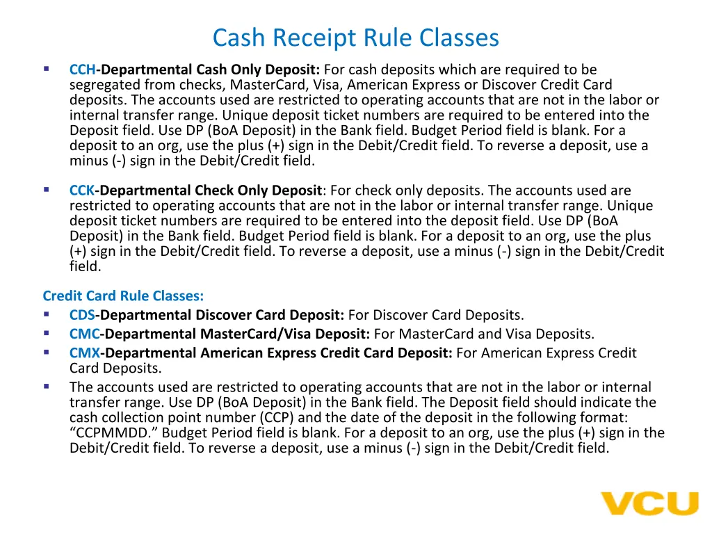 cash receipt rule classes