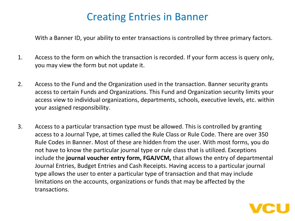 creating entries in banner