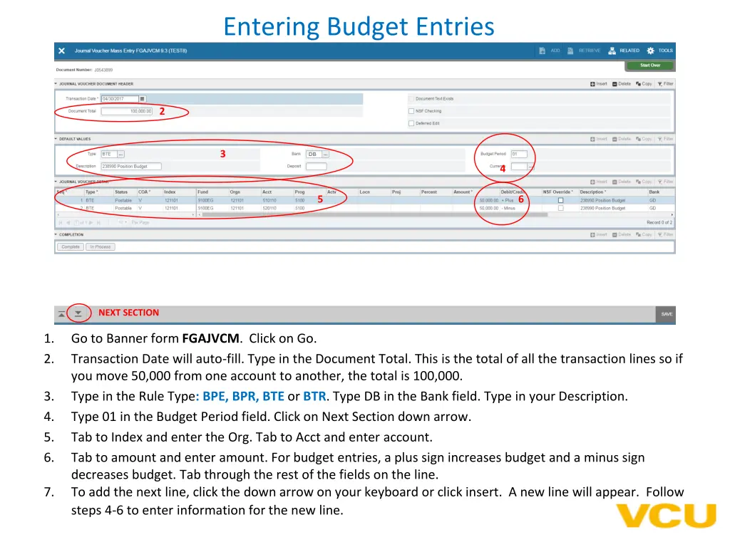 entering budget entries