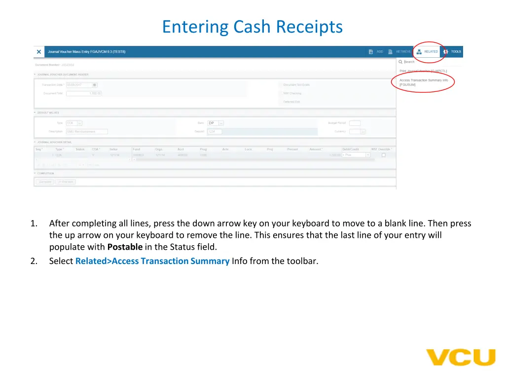 entering cash receipts 1