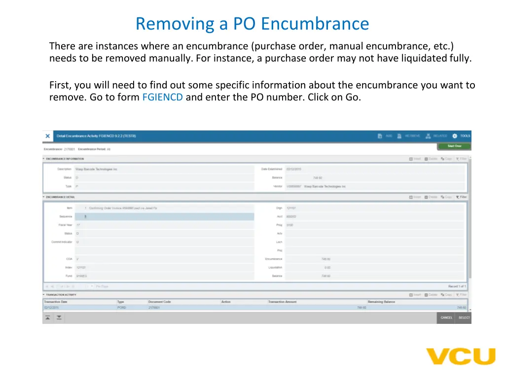 removing a po encumbrance