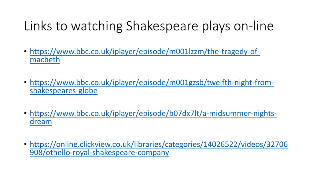 links to watching shakespeare plays on line