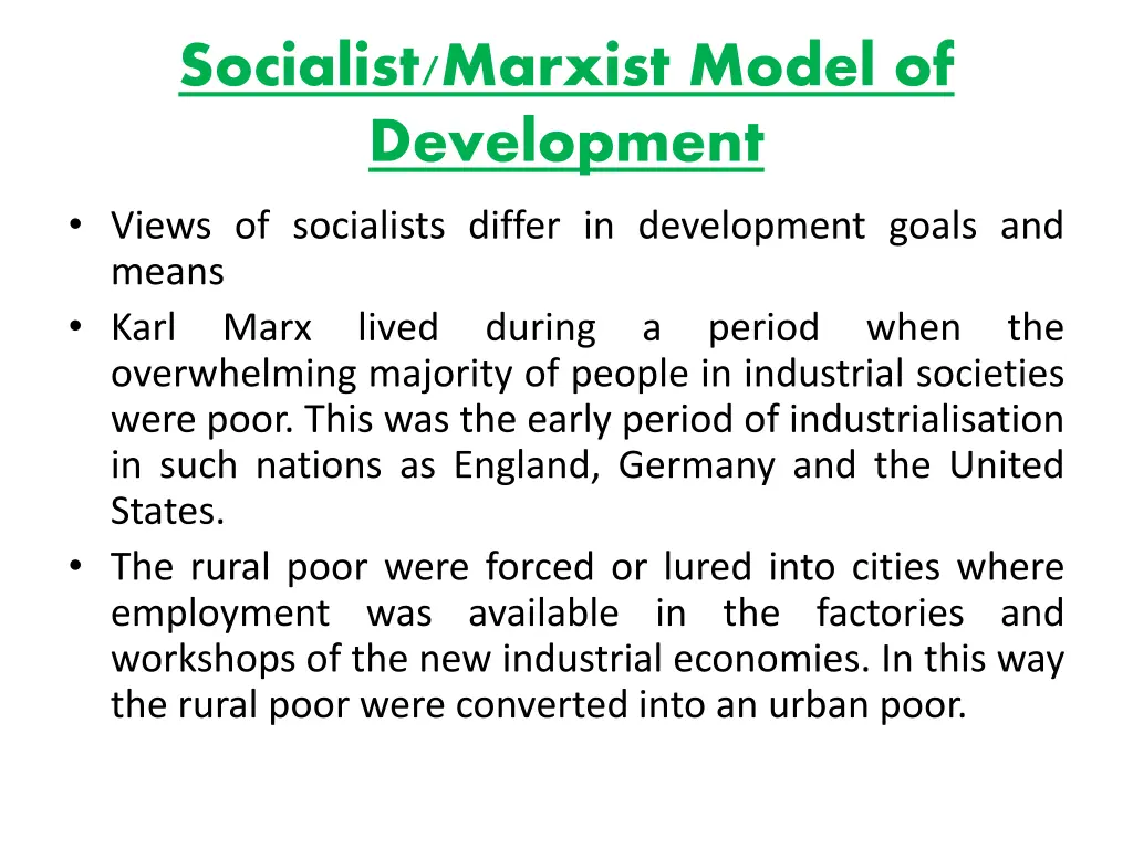 socialist marxist model of development