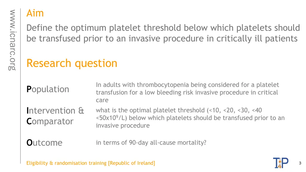aim define the optimum platelet threshold below