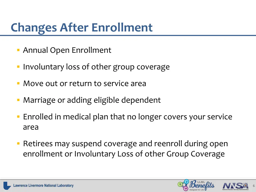 changes after enrollment