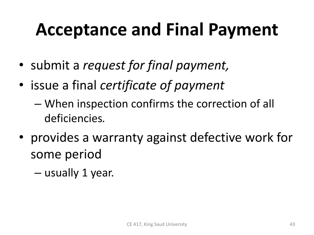 acceptance and final payment 1