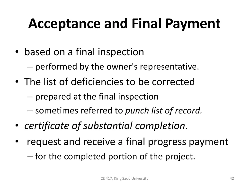 acceptance and final payment