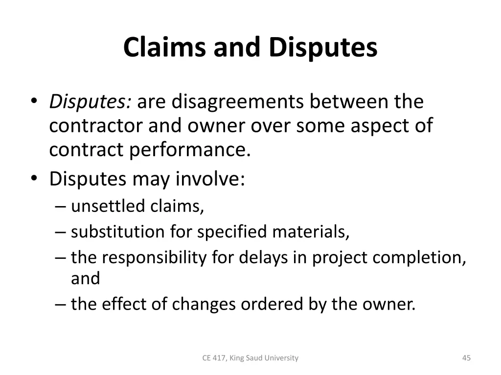 claims and disputes 1