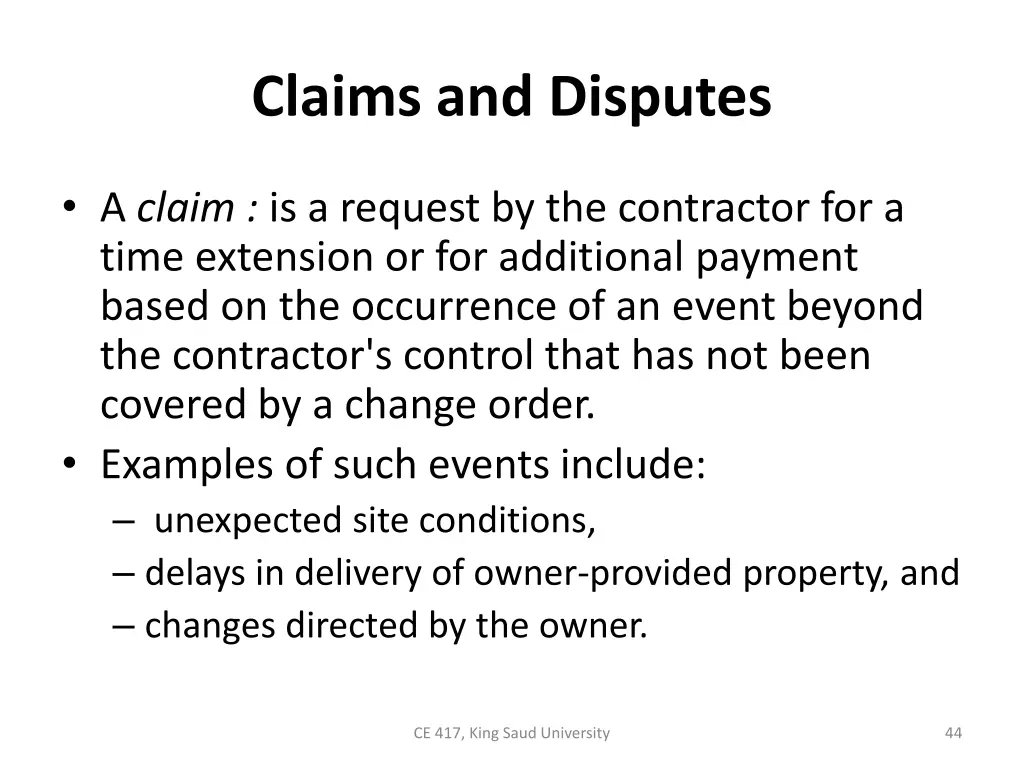 claims and disputes