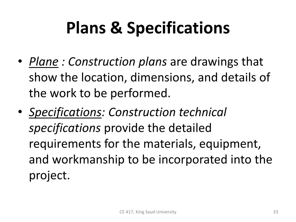 plans specifications